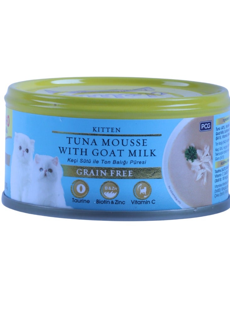 ميو طعام قطط رطب بنكهة التونة مع حليب الماعز للقطط الصغيرة - 6 قطع بوزن 80 جرام - خالٍ من الحبوب للقطط الصغيرة يحتوي على التورين والبيوتين وفيتامين C - Image 2