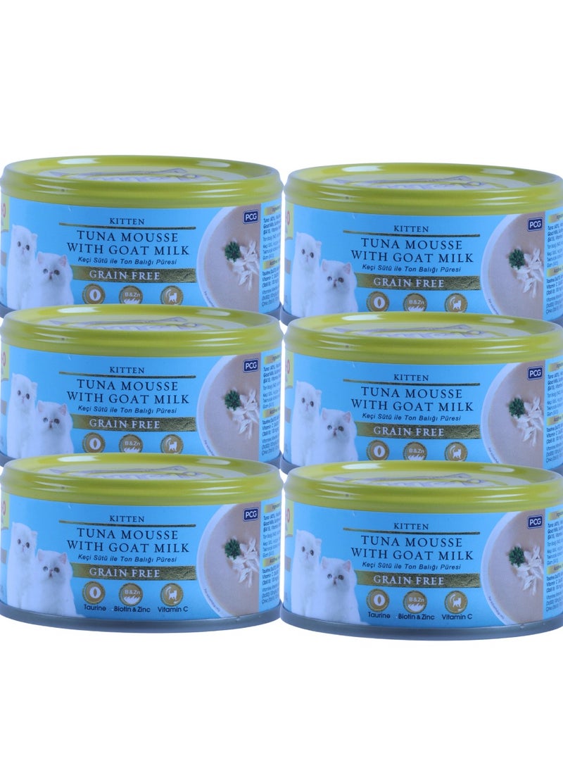 ميو طعام قطط رطب بنكهة التونة مع حليب الماعز للقطط الصغيرة - 6 قطع بوزن 80 جرام - خالٍ من الحبوب للقطط الصغيرة يحتوي على التورين والبيوتين وفيتامين C - Image 1