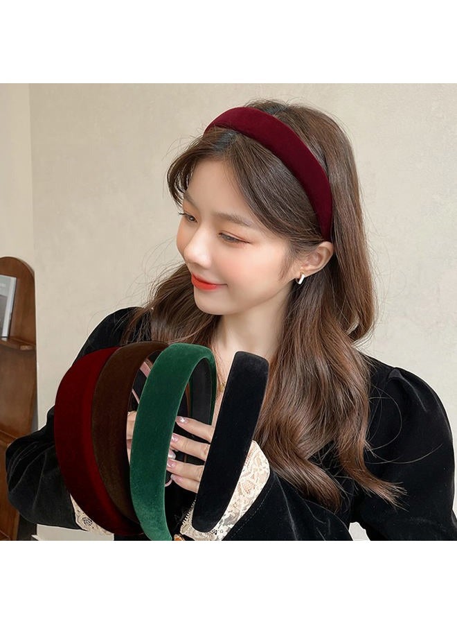 ZLSPTK 4Pcs Velvet Wide Headbands for Women Soft Headbands No Slip Headband Fashion Black Red, Brown and Green Headband Thin Hair Accessories for Women Girls Christmas Gifts - Image 3