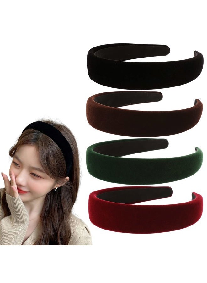 ZLSPTK 4Pcs Velvet Wide Headbands for Women Soft Headbands No Slip Headband Fashion Black Red, Brown and Green Headband Thin Hair Accessories for Women Girls Christmas Gifts - Image 1