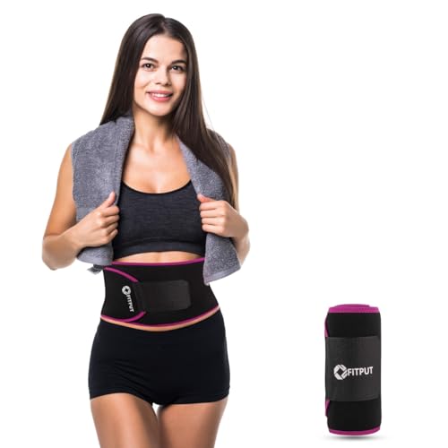 FITPUT Sweat Belt for Men Fat Burner (Black/Pink) Made of Neoprene with Pocket Tummy Belt for Women Belly Fat Exercise Fitness Waist Belt Sweat Slim Belt for Men - Image 1