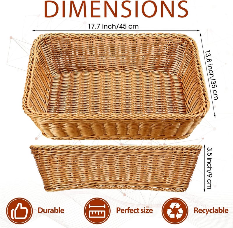 Irenare 6 Pcs 17.7 Inch Poly Wicker Bread Basket Woven Bread Baskets Rattan Fruit Tabletop Food Basket for Vegetables Restaurant Kitchen Serving Display - Image 2
