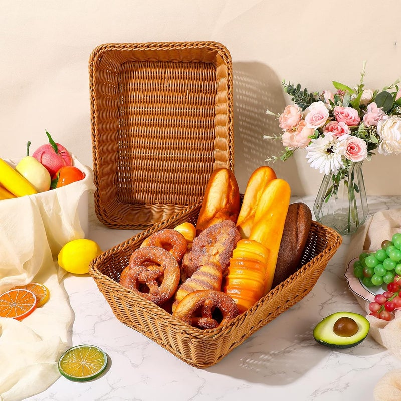 Irenare 6 Pcs 17.7 Inch Poly Wicker Bread Basket Woven Bread Baskets Rattan Fruit Tabletop Food Basket for Vegetables Restaurant Kitchen Serving Display - Image 4