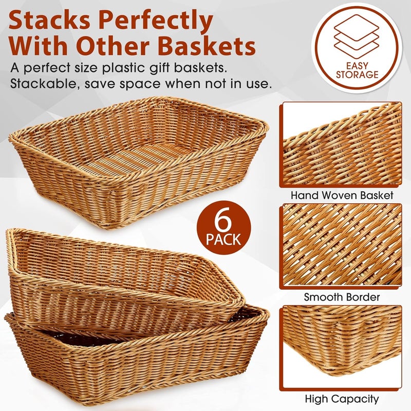 Irenare 6 Pcs 17.7 Inch Poly Wicker Bread Basket Woven Bread Baskets Rattan Fruit Tabletop Food Basket for Vegetables Restaurant Kitchen Serving Display - Image 3