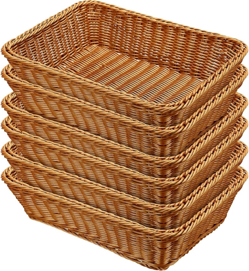 Irenare 6 Pcs 17.7 Inch Poly Wicker Bread Basket Woven Bread Baskets Rattan Fruit Tabletop Food Basket for Vegetables Restaurant Kitchen Serving Display - Image 1