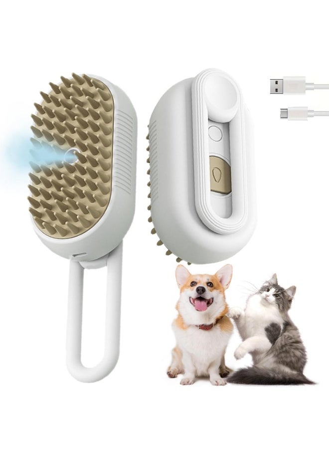 Generic 4 in 1 Cat Steam Brush for Shedding, Rechargeable Steam Cat Brush With Rotating Handle, for Massaging and Cleaning Shedding Pet Hair, for Cats Dogs (White)  - Image 1