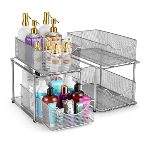Sorbus 2 Sets of 2 Tier Metal Under Sink Organizer for Bathroom Kitchen Strong Steel Mesh Sliding Drawers for Under Sink Under Cabinet Closet Kitchen Pantry Bathroom Organizers and Storage - Image 1