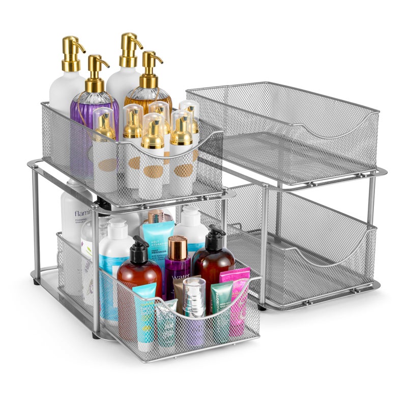Sorbus 2 Sets of 2 Tier Metal Under Sink Organizer for Bathroom Kitchen Strong Steel Mesh Sliding Drawers for Under Sink Under Cabinet Closet Kitchen Pantry Bathroom Organizers and Storage - Image 2