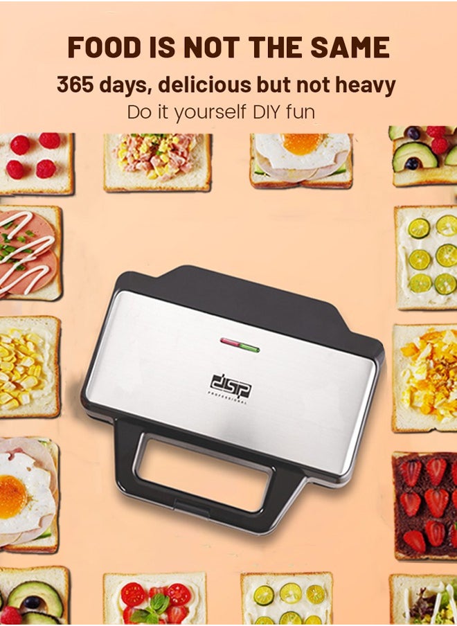 DSP Electric Sandwich Maker with Non-Stick Plates, Indicator Lights,Automatic Temperature Adjustment and Cool Touch Handle, Easy to Clean and Store, Perfect for Cooking Breakfast, Grilled Cheese, Tuna Melts and Snacks, 2 Slice,1000W,KC1199  - Image 2