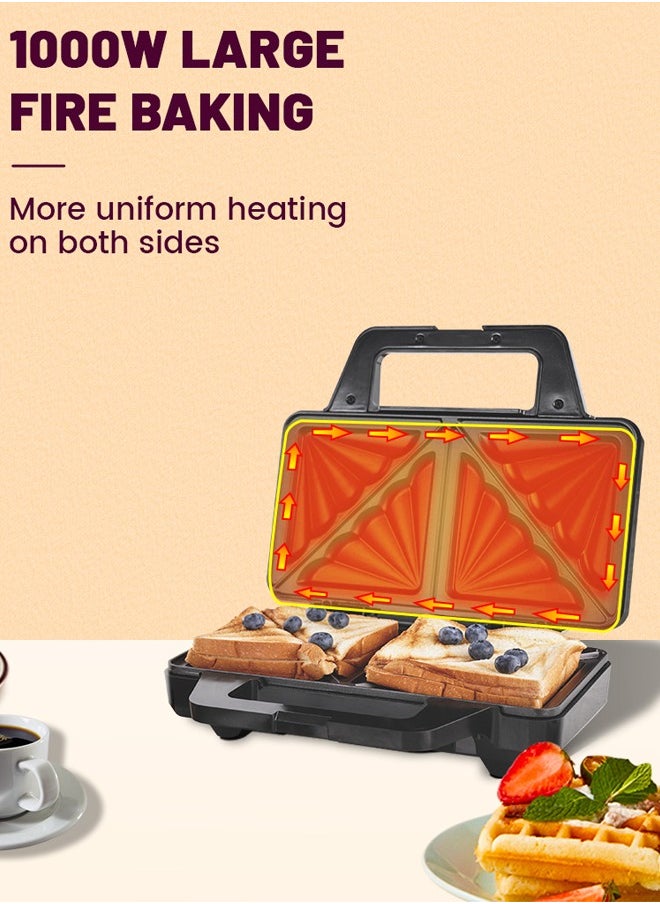 DSP Electric Sandwich Maker with Non-Stick Plates, Indicator Lights,Automatic Temperature Adjustment and Cool Touch Handle, Easy to Clean and Store, Perfect for Cooking Breakfast, Grilled Cheese, Tuna Melts and Snacks, 2 Slice,1000W,KC1199  - Image 4