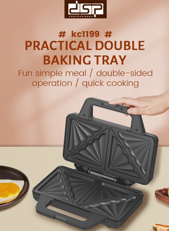 DSP Electric Sandwich Maker with Non-Stick Plates, Automatic Temperature Control & Indicator Lights, Cool Touch Handle, Easy to Clean and Store, Perfect for Cooking Breakfast, Grilled Cheese and Snacks,KC1199,Black/Silver - Image 2