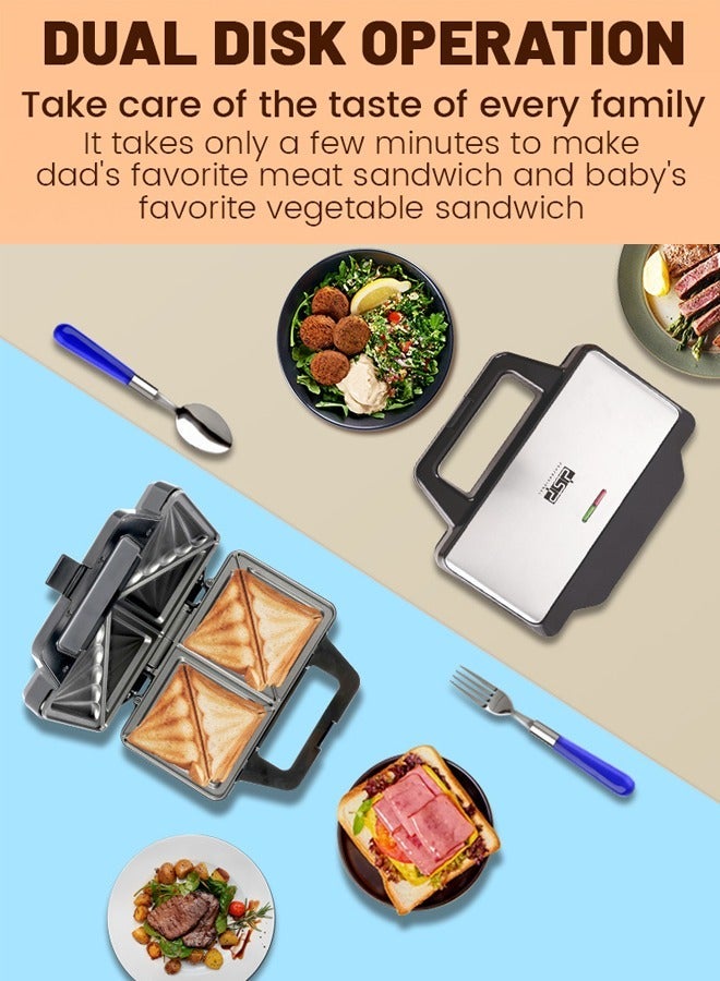 DSP Electric Sandwich Maker with Non-Stick Plates, Automatic Temperature Control & Indicator Lights, Cool Touch Handle, Easy to Clean and Store, Perfect for Cooking Breakfast, Grilled Cheese and Snacks,KC1199,Black/Silver - Image 4