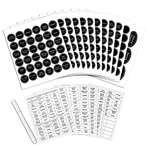 SWOMMOLY 771 Printed Spice Jar Labels with Extra Write-on Labels, Pantry Stickers and Chalk Marker Pen. Chalkboard and Transparent Set - Image 1