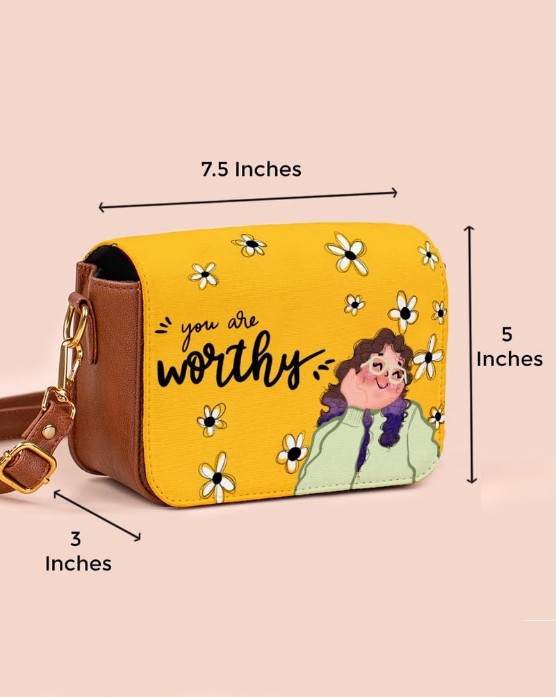 Kalankit Sling Bag for Woman | Stylish Vegan Leather Crossbody Bags for Women | Lightweight Side Bag & Shoulder Bag for Woman, Everyday Sling Bags & Birthday Gifts for Women | You Are Worthy - Image 3