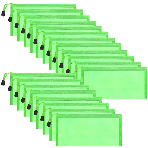 Sinzip 20 Pack Multicolored Zipper Mesh Pouch Zipper Pencil Pouches Pen Bags Multipurpose Travel Bags for Cosmetic School Office Supplies and Travel Accessories 10 Colors Green - Image 1