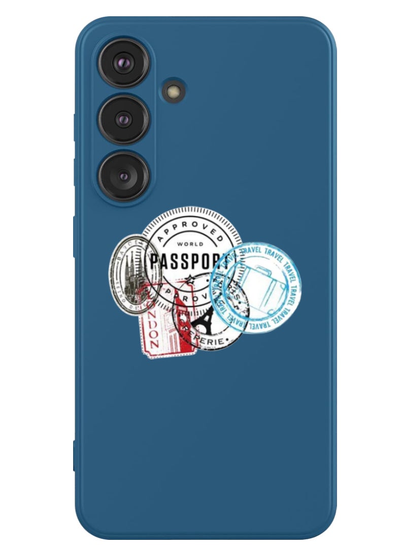 Theodor Protective Slim Fit Case Liquid Silicone Cover with Full Body Protection Anti-Scratch Shockproof Case For Samsung Galaxy S24 (Blue) - Stamps - Image 1