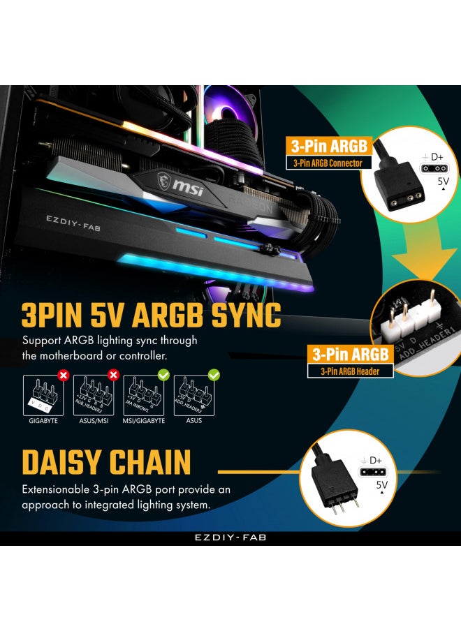 EZDIY-FAB EZDIY-FAB 5V ARGB GPU Holder Brace Graphics Card GPU Support Video Card Holder Bracket, Strenchable Structure, Video Card Sag Holder/Holster Bracket Support RX7990XTX, RTX4090, Black-341  - Image 4