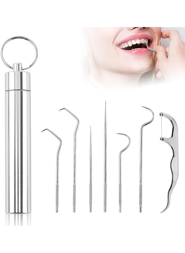 Joudi Stainless Steel Toothpick Set, Reusable Portable Metal Toothpick with Holder, Multipurpose Dental Picks for Teeth Cleaning Dental Tools for Traveling, Picnic, Camping. (7PCS) - Image 1