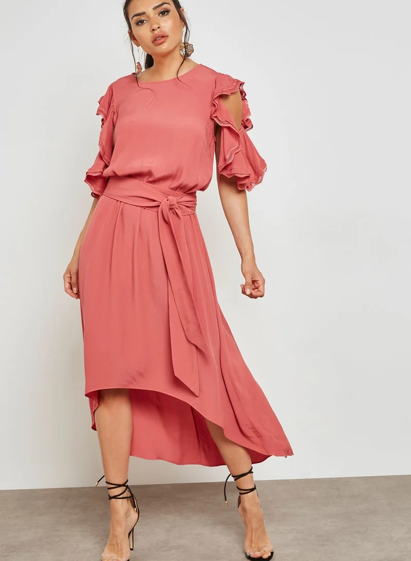 Eva Longoria Ruffle Detail Asymmetric Dress