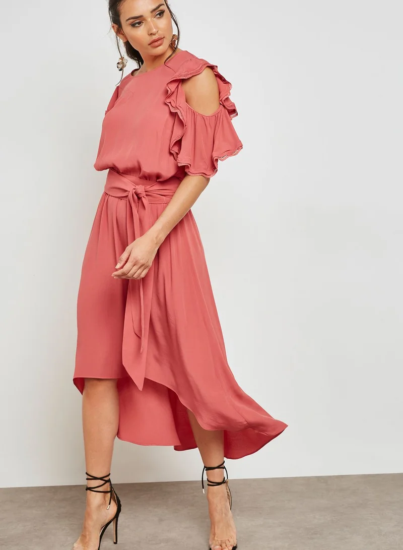 Eva Longoria Ruffle Detail Asymmetric Dress
