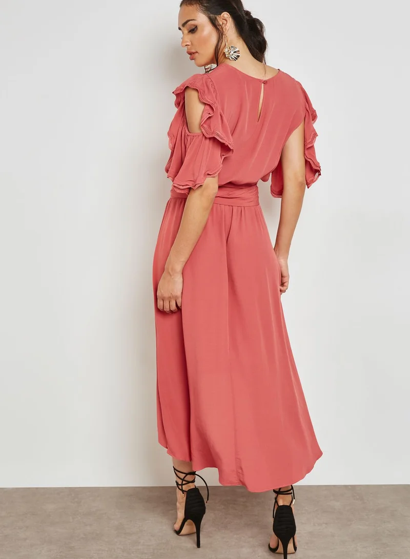Eva Longoria Ruffle Detail Asymmetric Dress