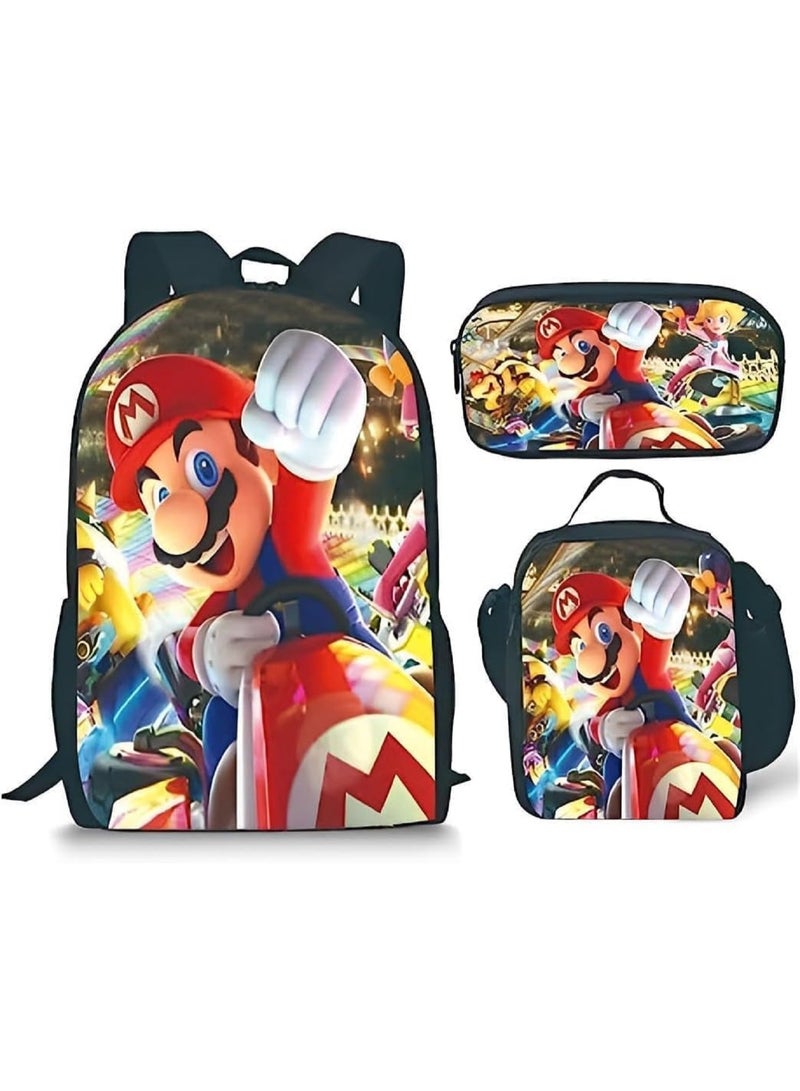 ALCOACH Super Mario Inspired 3-Piece School Bag Set for Boys Girls Crossbody Strap Backpack Super Mario Pencil Case for Kids - Image 2