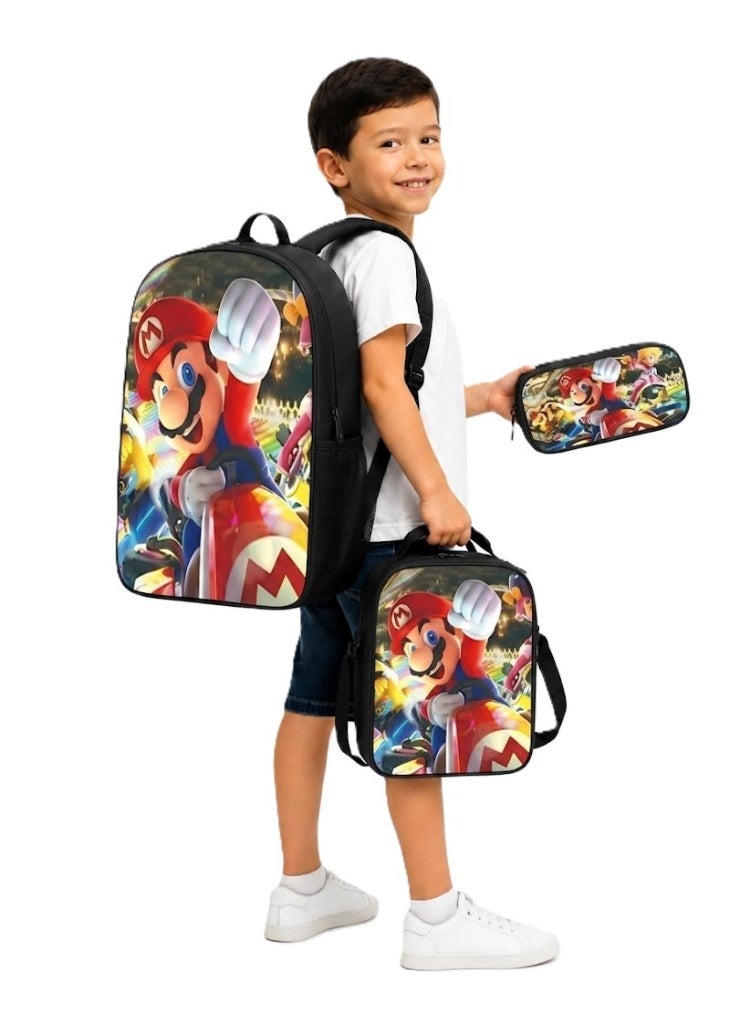 ALCOACH Super Mario Inspired 3-Piece School Bag Set for Boys Girls Crossbody Strap Backpack Super Mario Pencil Case for Kids - Image 1