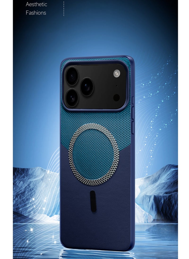 Wtech Apple iPhone 17 Pro 5G 2025 Luxury Leather Spliced with Durable Protection Magsafe Phone Case Cover (MCMPMN) - Teal/Navy Blue - Image 4