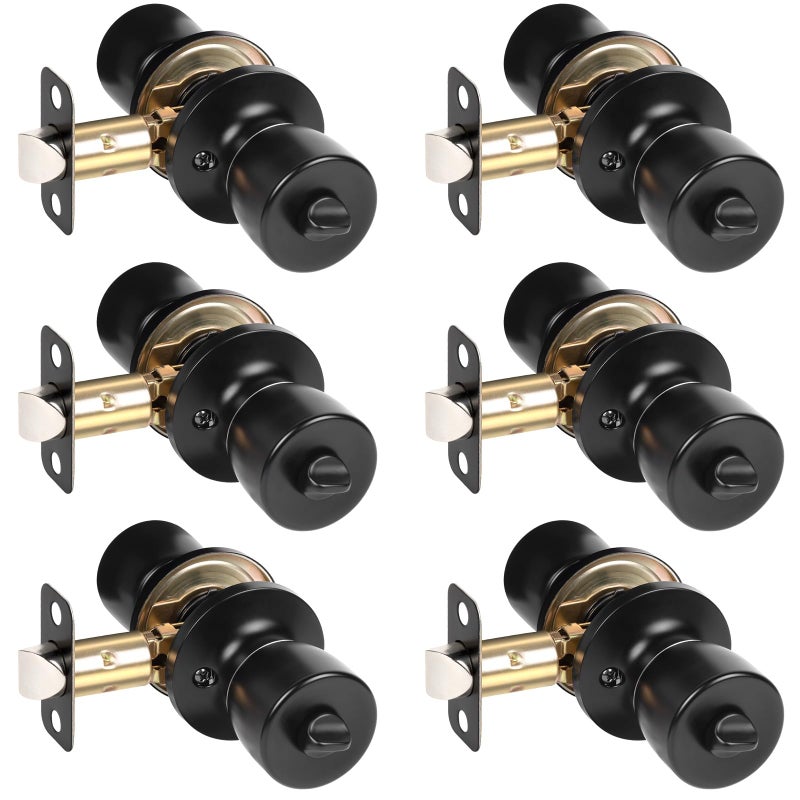 Hosom 6 Pack Matte Black Door Knobs Interior Privacy Door Knob Bedroom Bathroom Door Knobs With Lock Keyless Doorknobs  Black Door Handles - Image 1