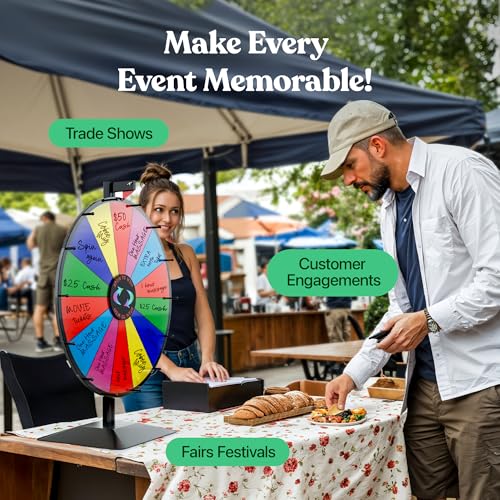 T-SIGN 24 Inch Dual Use Spinning Prize Wheel 14 Slots Color Tabletop and Floor Roulette Wheel of Fortune with Dry Erase Marker and Eraser Win The Fortune Spinner Game for Carnival Trade Show - Image 3