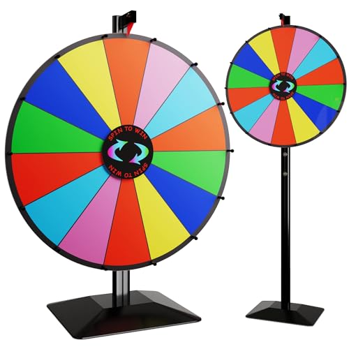 T-SIGN 24 Inch Dual Use Spinning Prize Wheel 14 Slots Color Tabletop and Floor Roulette Wheel of Fortune with Dry Erase Marker and Eraser Win The Fortune Spinner Game for Carnival Trade Show - Image 1