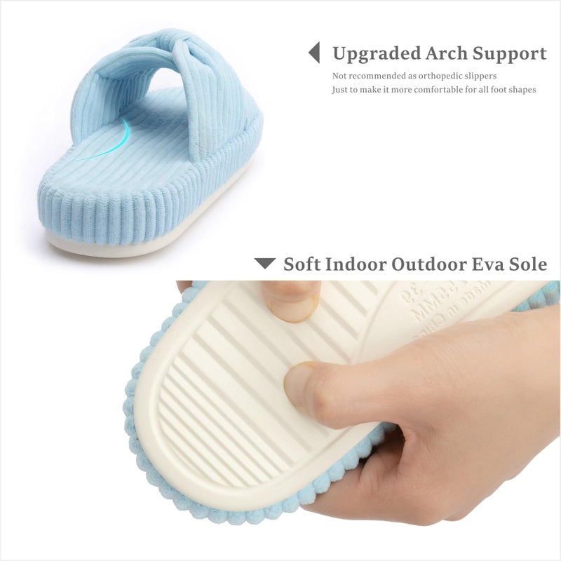 Chantomoo Slippers for Women Memory Foam House Bedroom Corduroy Bow Crossbands Slipper Shoes Comfy Trendy Gift Slippers Light Blue Size7 8 6.5 - Image 3