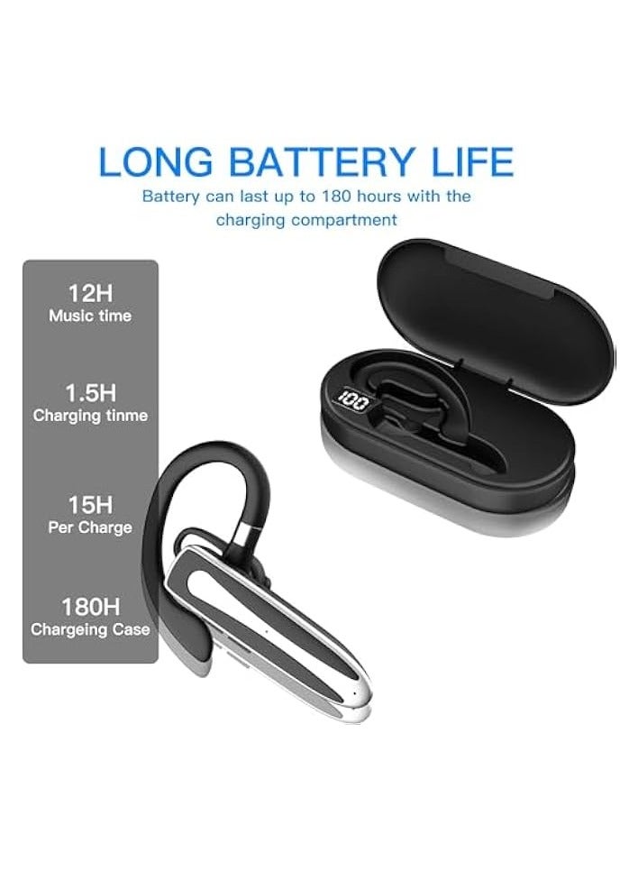 بروماس سماعة أذن بلوتوث، سماعة رأس بلوتوث لاسلكية مع علبة شحن، سماعة أذن بلوتوث لاسلكية مع ميكروفون عازل للضوضاء، سماعة أذن واحدة بدون استخدام اليدين للعمل والمكتب والقيادة - Image 4