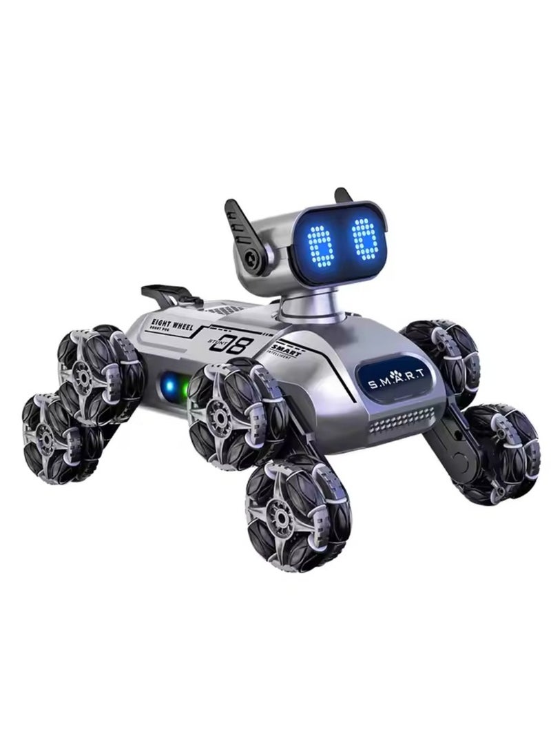 DIGI CORE Eight-Wheel Remote Control Robot Dog Toy, Intelligent Stunt Pet Dog with Gesture Control, Music, Lights & One-Click Spray, 360° Rotation, Drift Mode, All-Terrain Tires, Smart RC Toy for Kids Ages 6+ Grey - Image 1