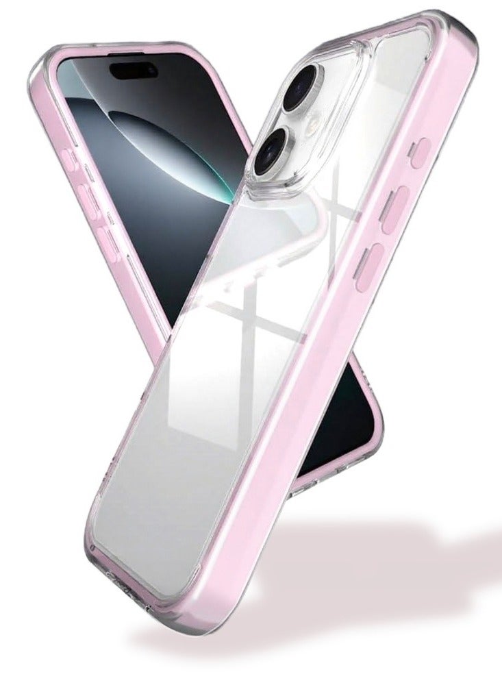 Clear Color Case for iPhone 16 – Shockproof Soft TPU Bumper Frame with Flexible Transparent Back, Aesthetic Crystle Pastel Design, Stylish Phone protector for girls (Peach Pink) - Image 1