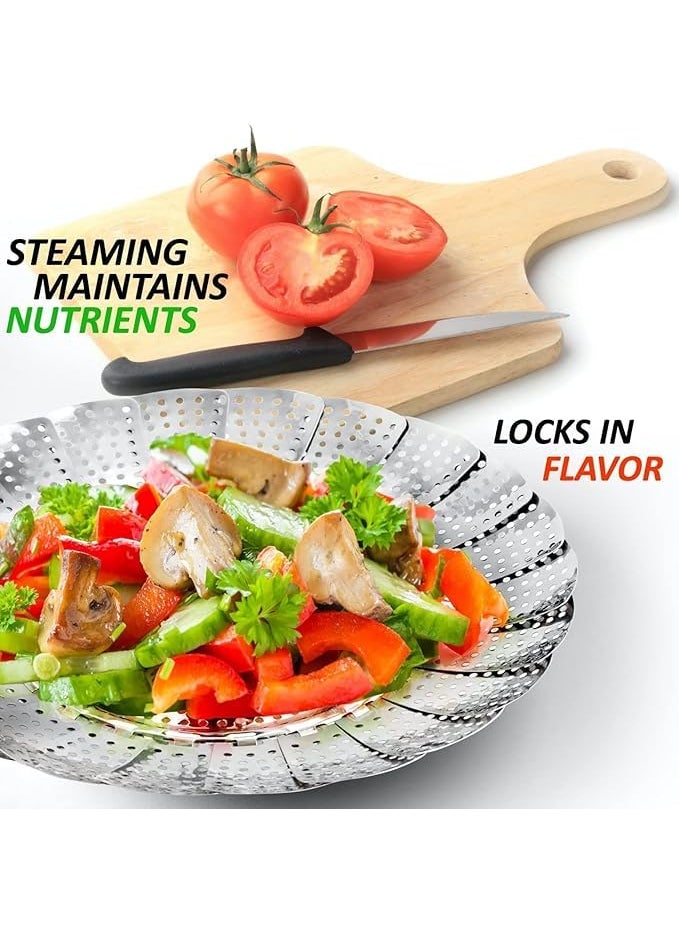 KD ZONE KD ZONE Vegetable Steamer Basket Stainless Steel Vegetable Steamer for Cooking Vegetable FruitsSaladSteaming with Insert for Pots Crock Pans Food Drain Bowl Silver  - Image 3