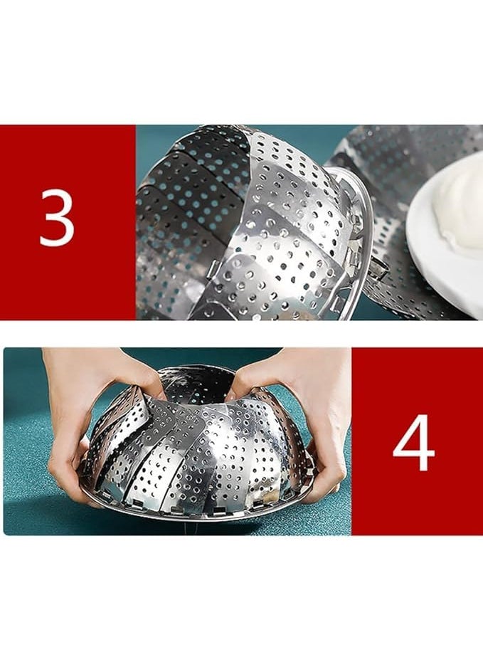 KD ZONE KD ZONE Vegetable Steamer Basket Stainless Steel Vegetable Steamer for Cooking Vegetable FruitsSaladSteaming with Insert for Pots Crock Pans Food Drain Bowl Silver  - Image 5