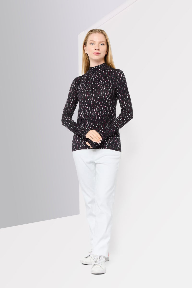 Scotch & Soda بلوزة نسائية بأكمام طويلة وياقة مرتفعة، مطبوعة بألوان متعددة - Image 2