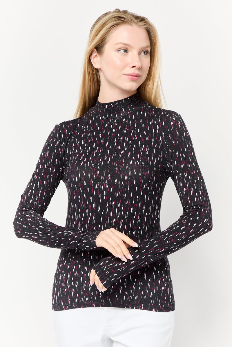 Scotch & Soda بلوزة نسائية بأكمام طويلة وياقة مرتفعة، مطبوعة بألوان متعددة - Image 1