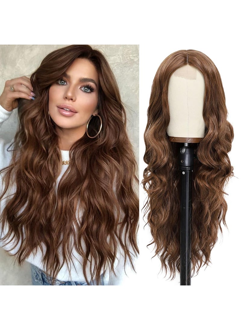 Colorful Queen - Colorful Queen Brown Wigs for Women 26 Inch Long Dark Brown Wig Curly Wavy Wig Natural Looking Synthetic Lace Wig for Daily Party Use Halloween Cosplay - Image 1