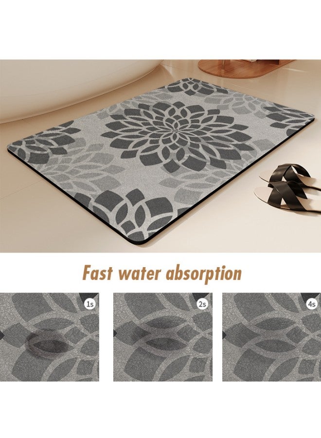 WAOKN Diatom Mud Bathroom Carpet, Blooming Pattern Bathroom Mat, Non-slip Quick-drying Household Carpet 40x60cm (Grey) - Image 3