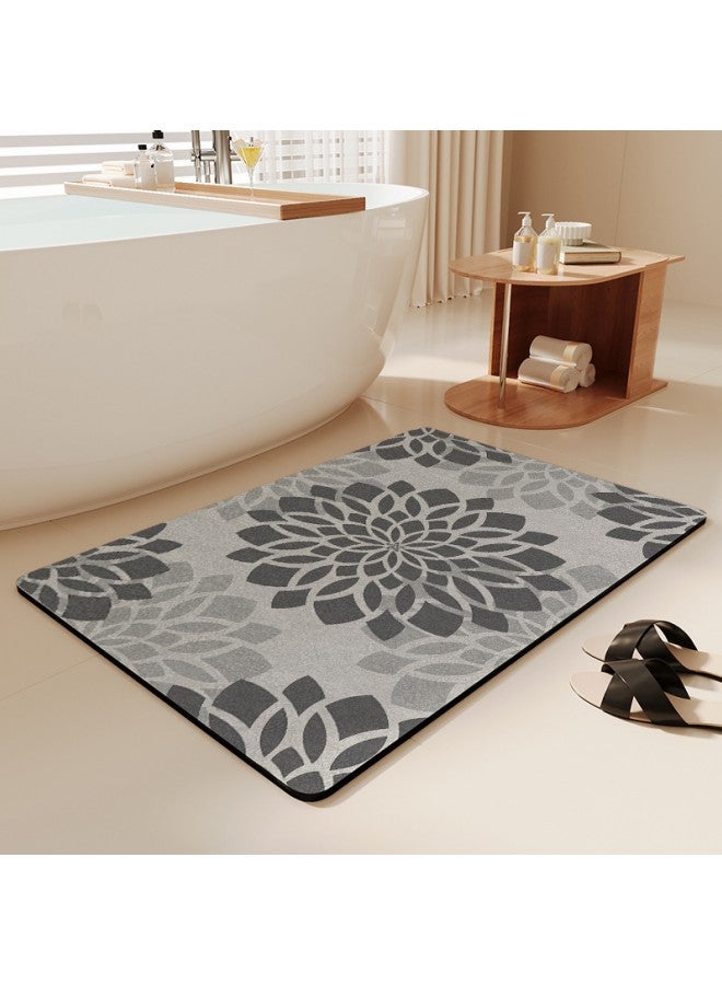 WAOKN Diatom Mud Bathroom Carpet, Blooming Pattern Bathroom Mat, Non-slip Quick-drying Household Carpet 40x60cm (Grey) - Image 2