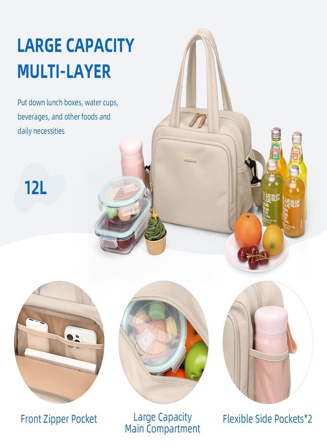 GOLF QUALITY Insulated Lunch Bags for Women,Lightweight Puffy Padded Waterproof Lunch Tote,Reusable Lunch Cooler Bag for Work Picnic Travel,Apricot - Image 5