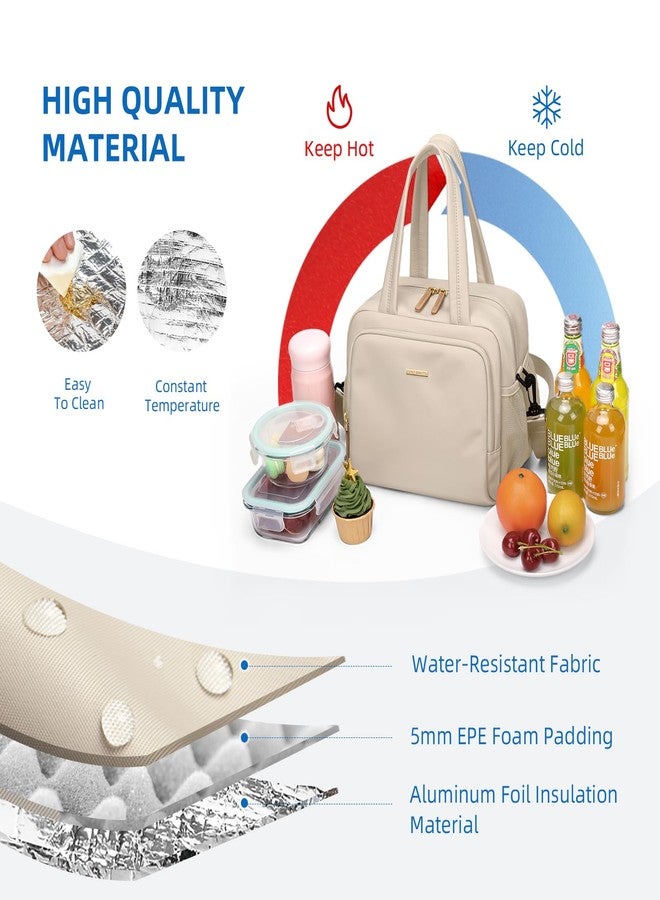 GOLF QUALITY Insulated Lunch Bags for Women,Lightweight Puffy Padded Waterproof Lunch Tote,Reusable Lunch Cooler Bag for Work Picnic Travel,Apricot - Image 4