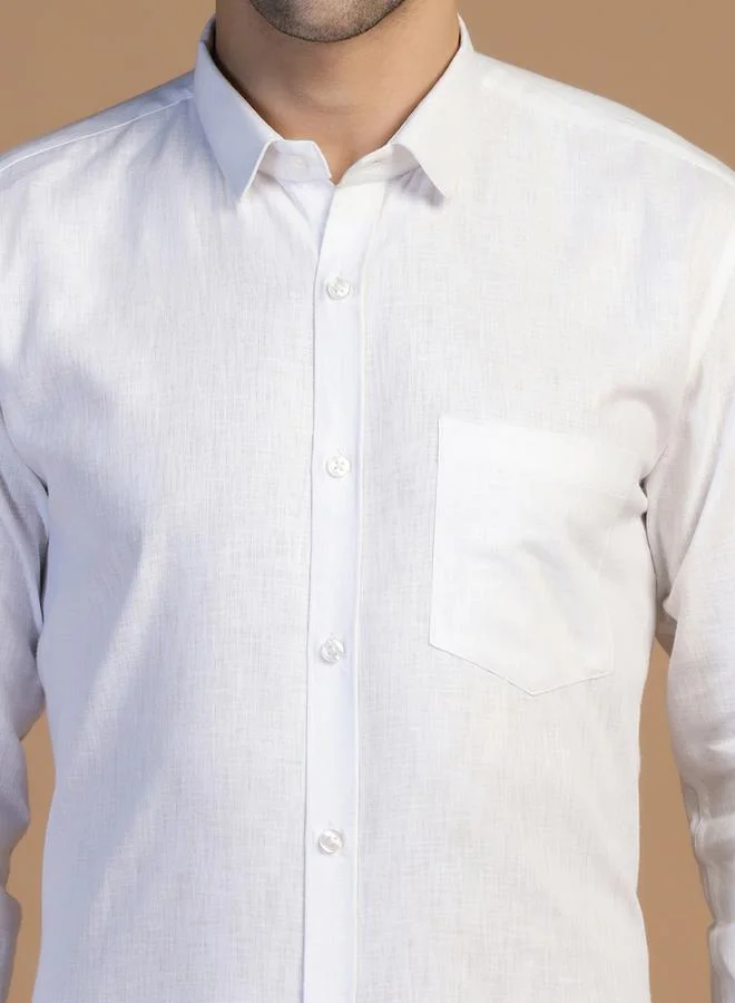 Take Two Men White Slim Fit Linen Shirt