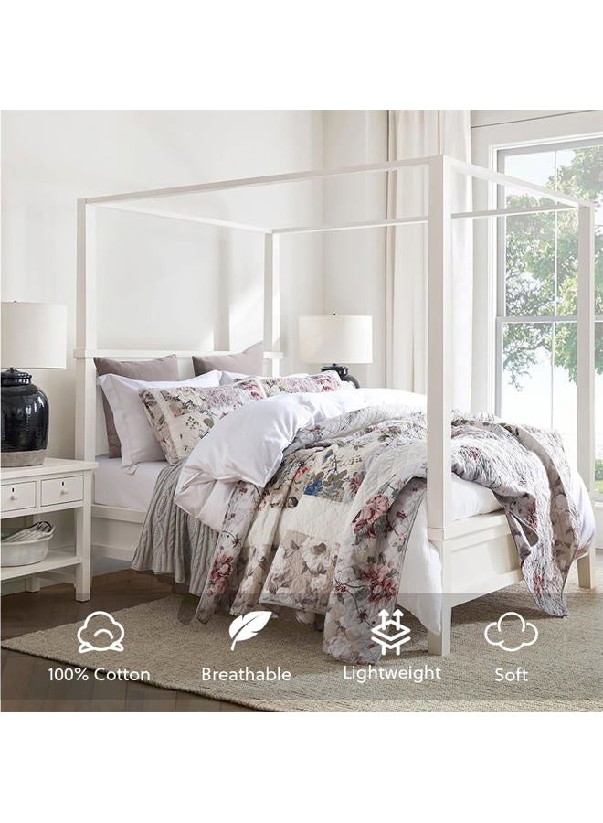 camandy Cotton Bedspread Quilt Bedding Sets 3 Pieces Reversible Coverlet Sets Comforters Vintage Floral Patchwork White Bedspread, Queen Size - Image 2