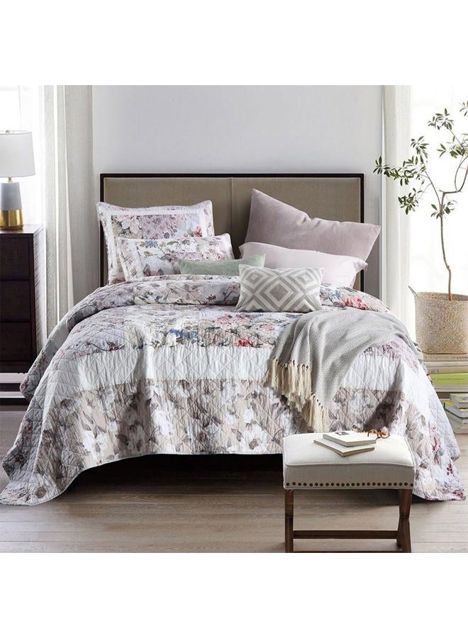 camandy Cotton Bedspread Quilt Bedding Sets 3 Pieces Reversible Coverlet Sets Comforters Vintage Floral Patchwork White Bedspread, Queen Size - Image 1