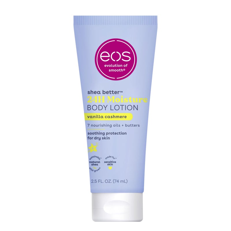 eos 24H Moisture Travel Body Lotion- Vanilla Cashmere, Travel Size Essential, Toiletries, Mini Body Lotion For Dry Skin, 2.5 fl oz - Image 1