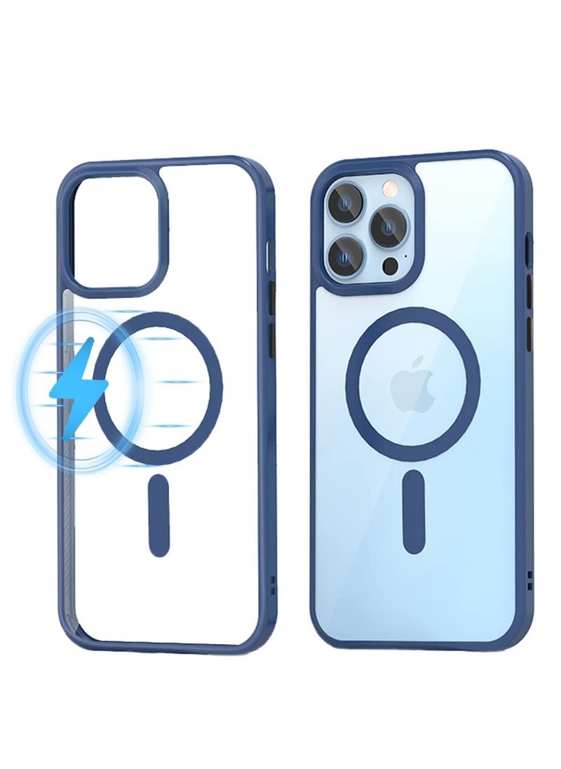 Generic Built in Magnets Compatible with MagSafe Clear Hard PC Back Cover Soft TPU Frame Shockproof Protective Slim Bumper Case for iPhone 12 Pro Max_Blue  - Image 2