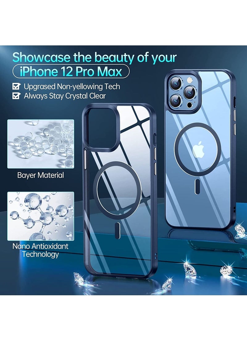 Generic Built in Magnets Compatible with MagSafe Clear Hard PC Back Cover Soft TPU Frame Shockproof Protective Slim Bumper Case for iPhone 12 Pro Max_Blue  - Image 4